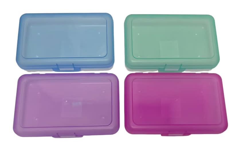 Translucent Plastic Pencil Boxes With Color Lids, 8.25 in, Assorted (4 ct)