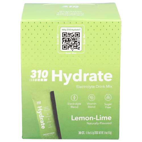 310 Nutrition Hydrate Electrolyte Drink Mix ( 30 ct, 0.18 oz) (Lemon Lime)