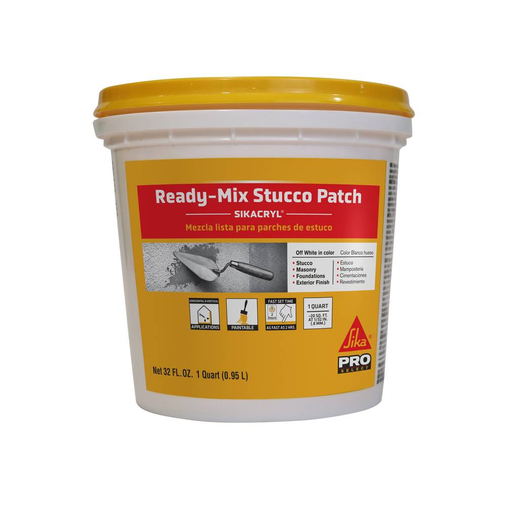 Sika Fast Setting Acrylic Stucco Patch - Off-white, 32 oz - Interior/Exterior Use - Textured Finish - 1/4-in Thickness - Trowel Application | 503333