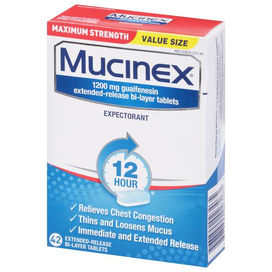 Mucinex Maximum Strength Value Size Extended Release Bi-Layer Expectorant Tablets (42 ct)