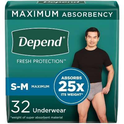 Depend Fresh Protection Adult Incontinence Disposable Underwear (32 ct) (male/s/m/gray)