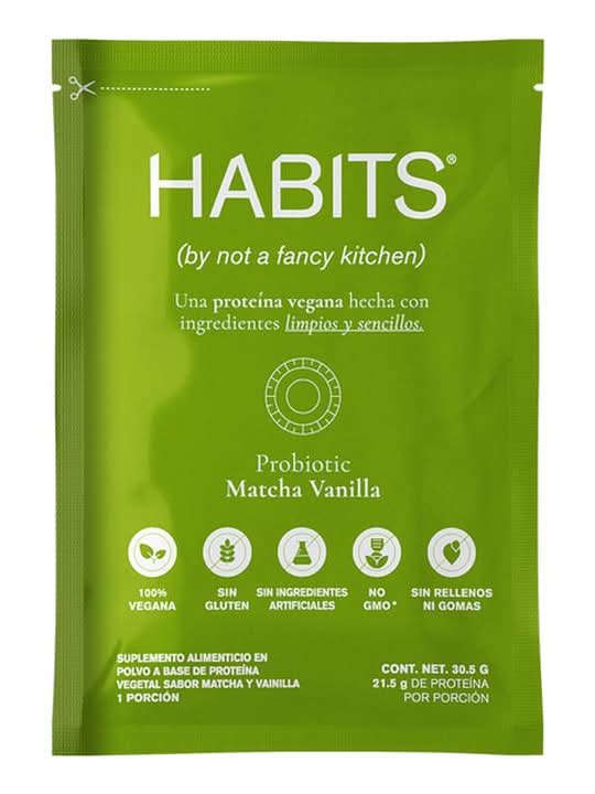 Habits · Suplemento alimenticio a base de proteína vegetal en polvo, matcha-vainilla (30,5 g)