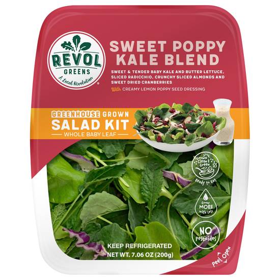 Revol Greens Sweet Poppy Kale Blend Whole Baby Leaf Salad Kit
