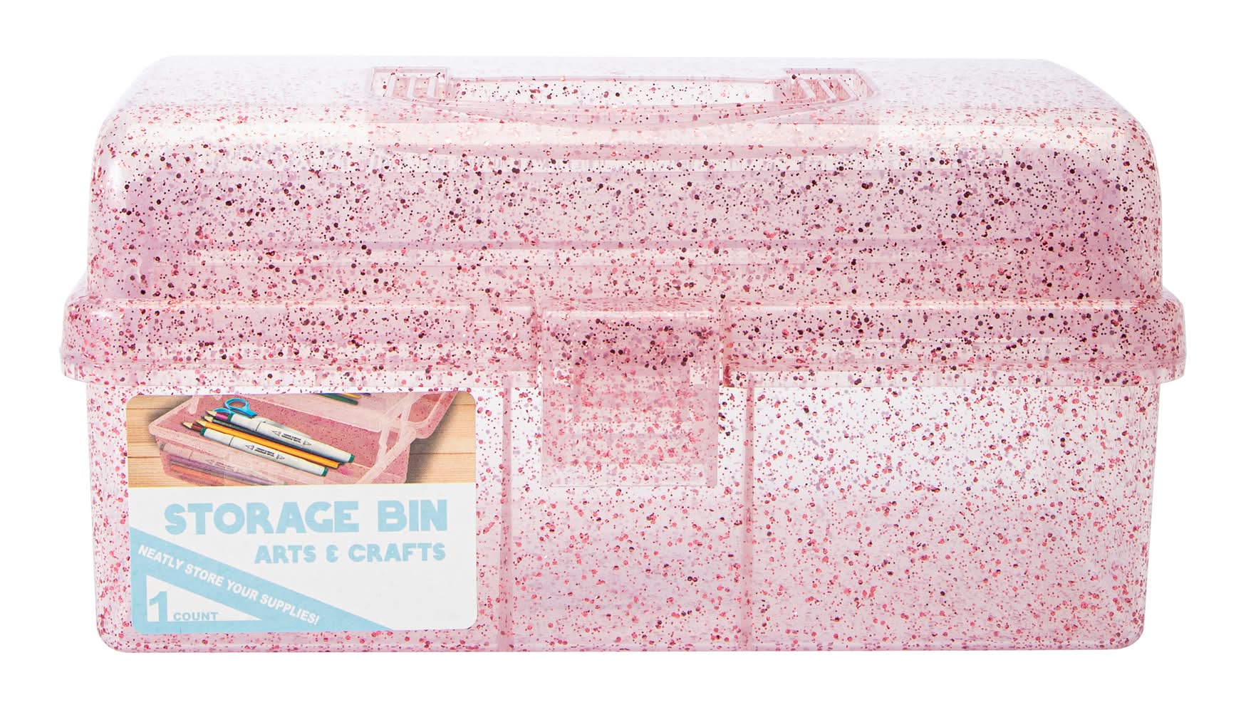 Arts & Crafts Storage Bin 1-Count Pink Glitter