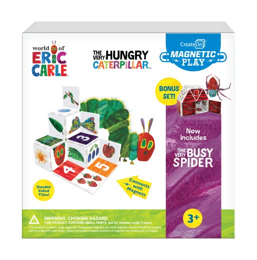 CreateOn Licensed Magnetic Tiles, The Very Hungry Caterpillar & The Very Busy Spider, Set Of 27 Pieces