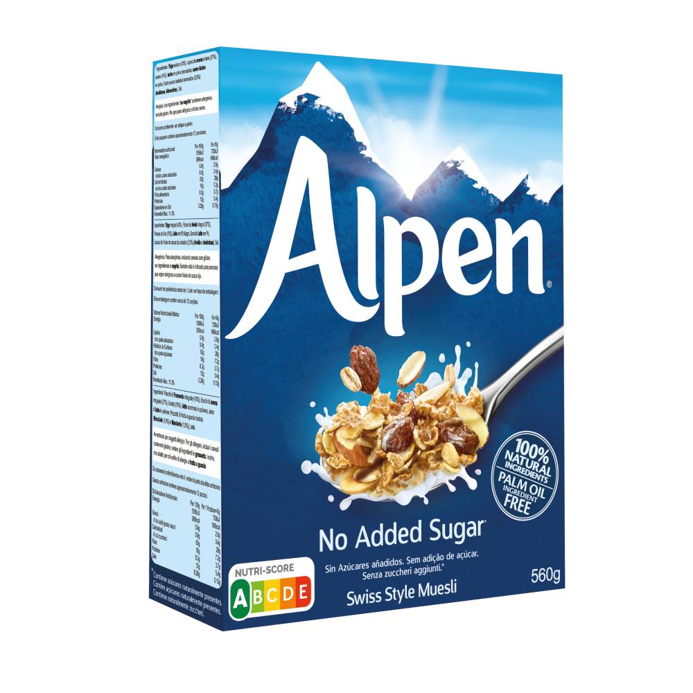 Muesli Alpen Con Copos De Trigo Entero Avena Pasas Avellanas Y Almendras Tostadas 560Gr