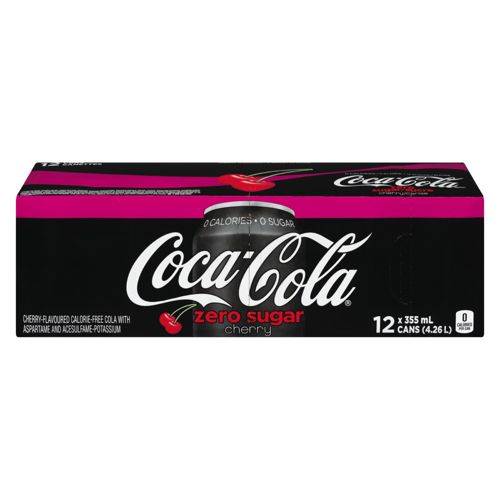 Coca-cola zero cerise - zero sugar cherry soft drink (12 x 355 ml)