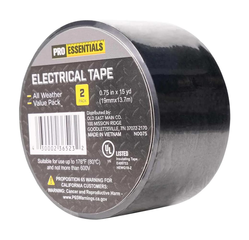 Pro Essentials Electrical Tape All Weather Black 0.75 In X 15 Yd 2 Pk