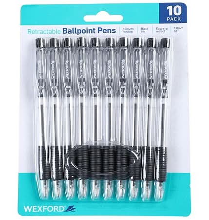 Wexford Retractable Ballpoint Pens, Black (10 ct)