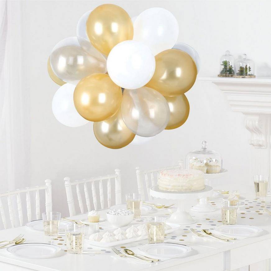 Uninflated Air-Filled Gold White Latex Balloon Chandelier Kit, 16in x 13.5in