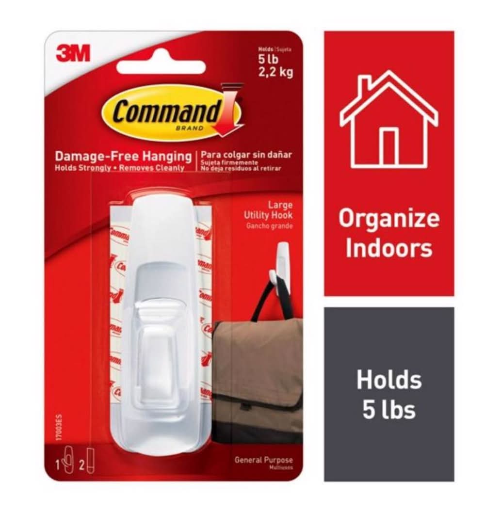 3M Command Large Plastic Hook 3.91 In. L 1 Pk
