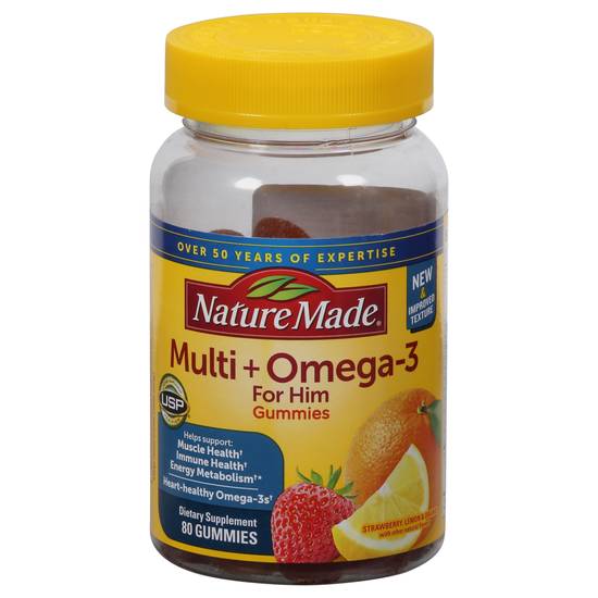 Nature Made Lemon & Orange Strawberry Gummies Multi For Him + Omega-3S, (80 ct)