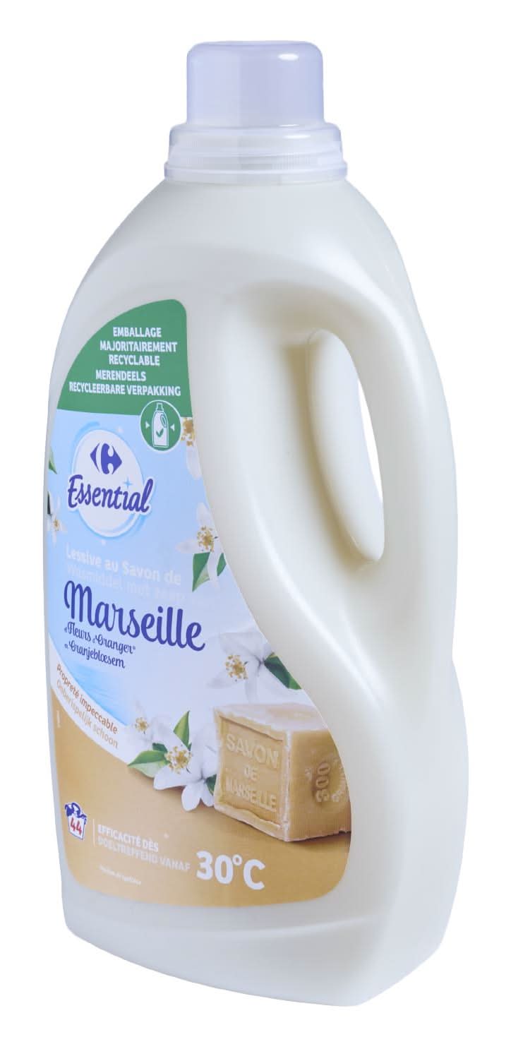 Carrefour Essential - Lessive liquide savon de marseille 44 lavages, fleurs d'oranger (1,98L)