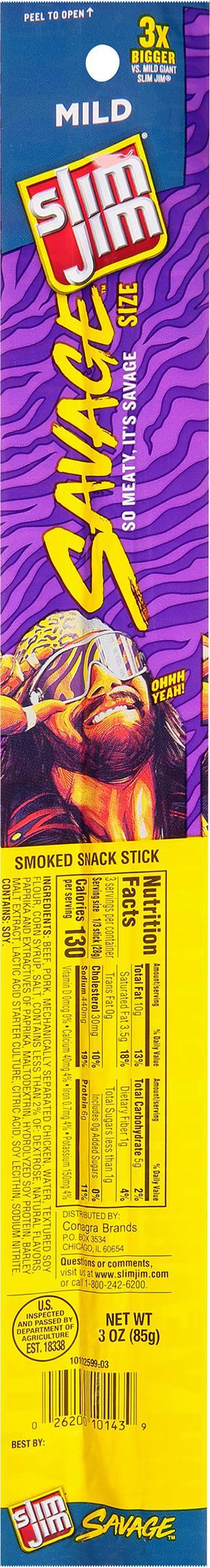 Slim Jim Savage Size Mild Smoked Snack Stick