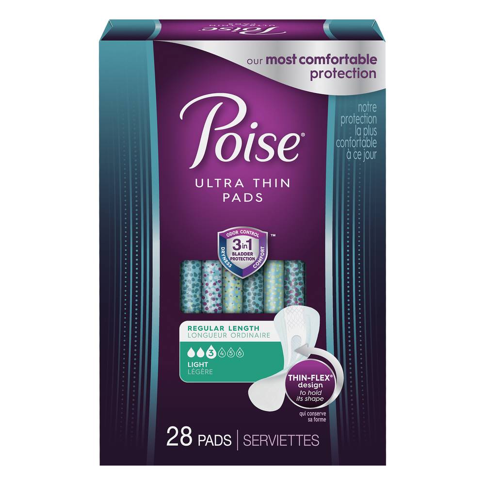 Poise Light Absorbency Regular Length Ultra Thin Pads (28 pads)