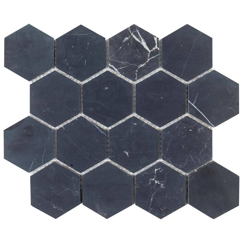 Jeffrey Court Midnight Hex Black 10.875 In. X 9.5 In. Honed Marble Wall And Floor Mosaic Tile (0.717 Sq. Ft./Each)