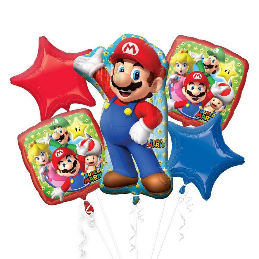 Uninflated Super Mario Foil Balloon Bouquet, 5pc