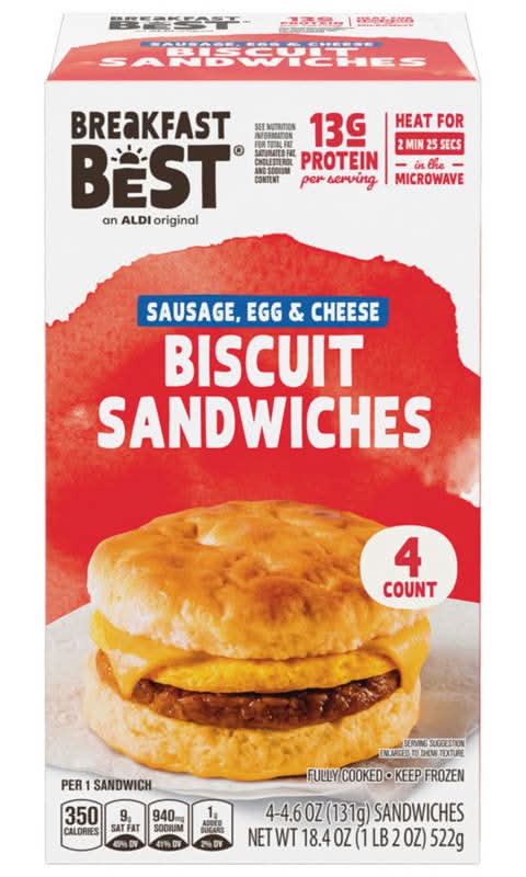 Breakfast Best Sausage Egg & Cheese Biscuit Breakfast Sandwich (18 oz, 4 ct)