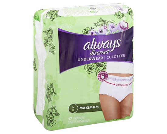 Always · Discreet Maximum Absorbency Underwear Size L (17 underwear)