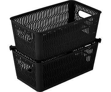 Simplify Slide to Stack Storage Tote, Plastic, Black, 2/Pack (25934-BLACK-ST)