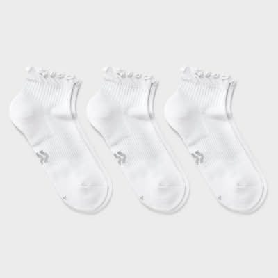 All In Motion Cushioned Ruffle Ankle Socks, Women, 4-10, White (3 ct)