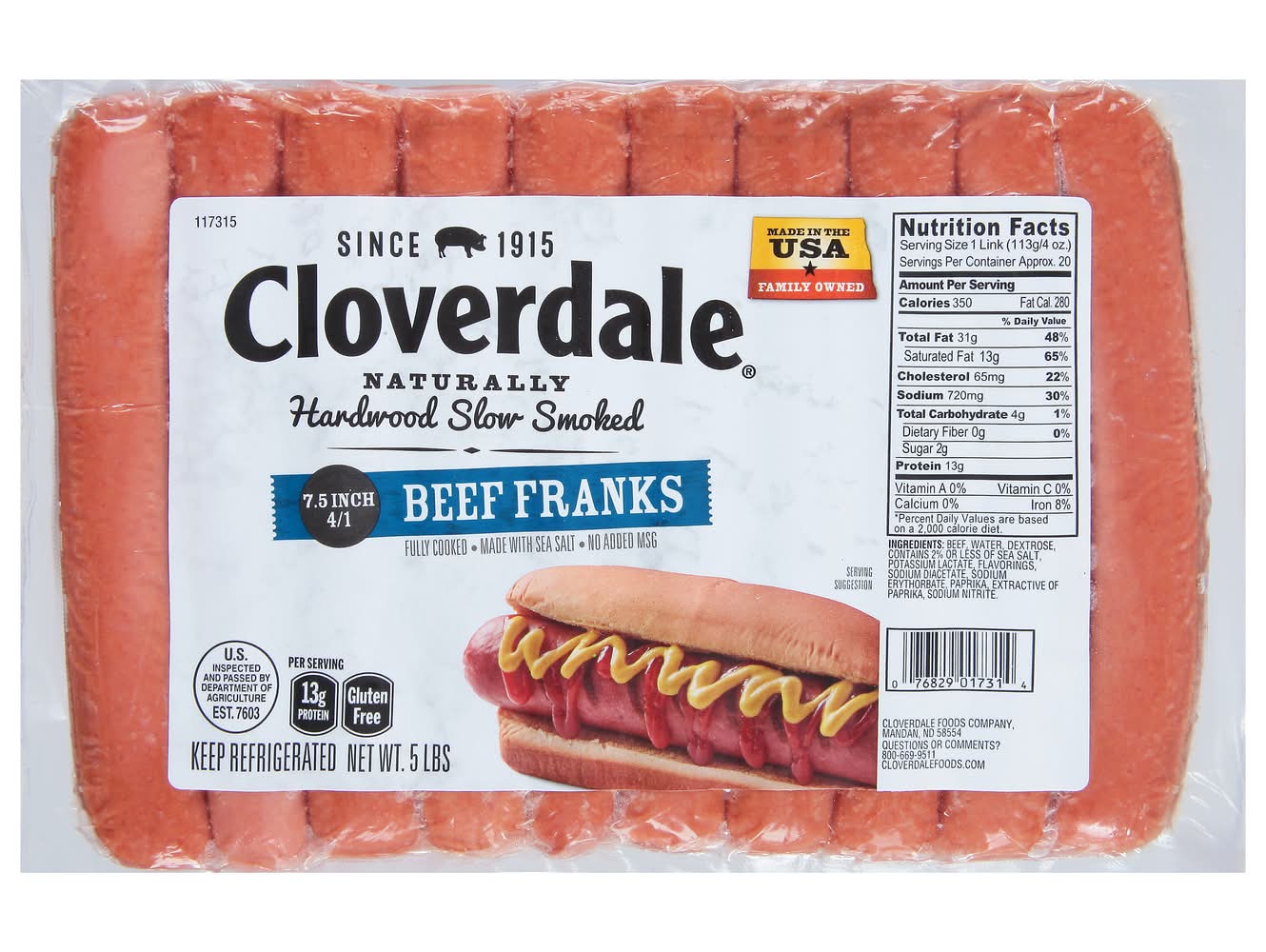 Cloverdale Hardwood Slow Smoked Beef Franks (5 lbs)