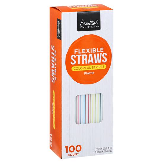 Essential Everyday Colorful Stripes Plastic Flexible Straws