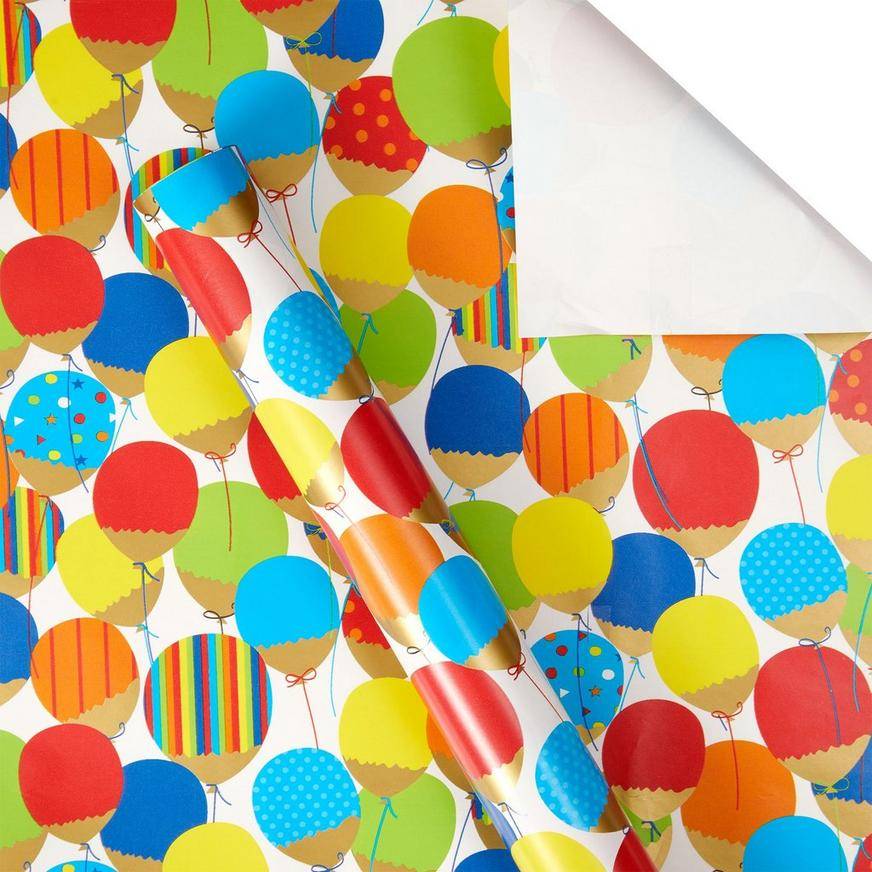 Multicolor Balloons Gift Wrap, 16ft x 30in (40 sq ft)