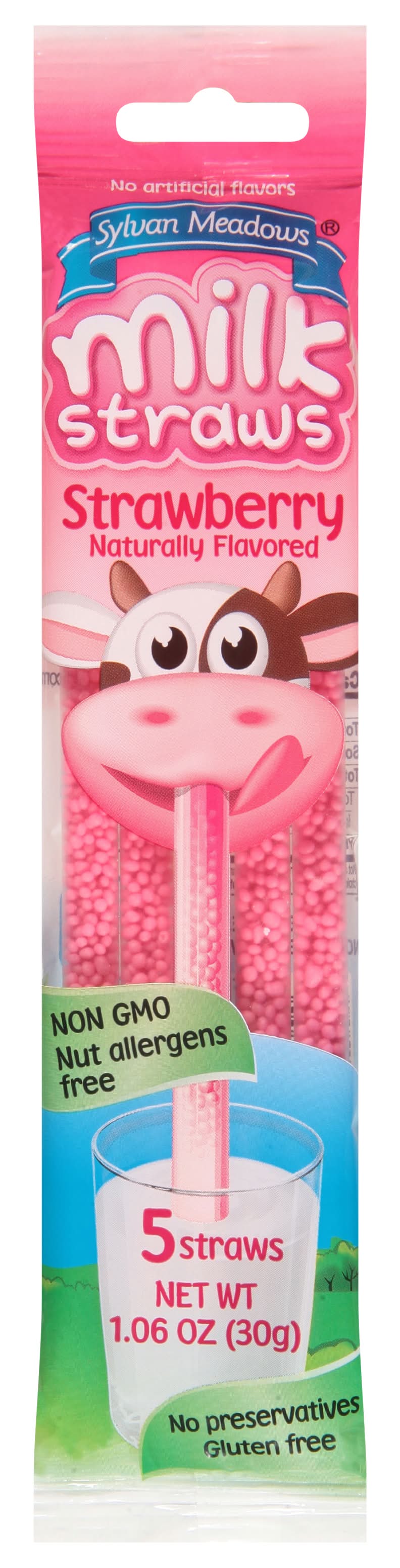 Sylvan Meadows Nut Free Strawberry Milk Straws (1.06 oz, 5 ct)
