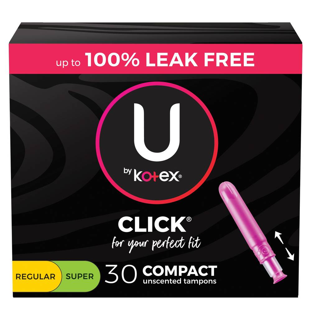 U by Kotex Click Compact Tampons, Multipack, Regular/Super Absorbency, 30 Count