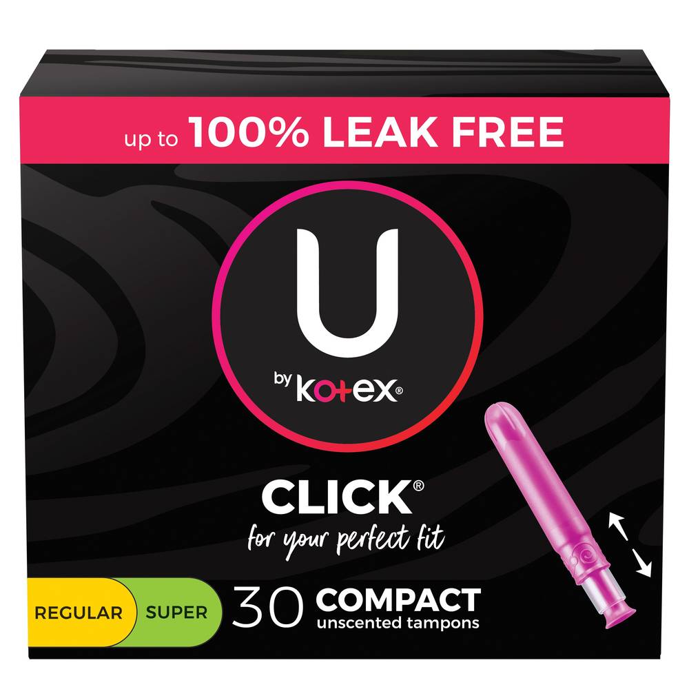 U By Kotex Click Compact Tampons, Multipack, Regular/Super Absorbency, 30 Count