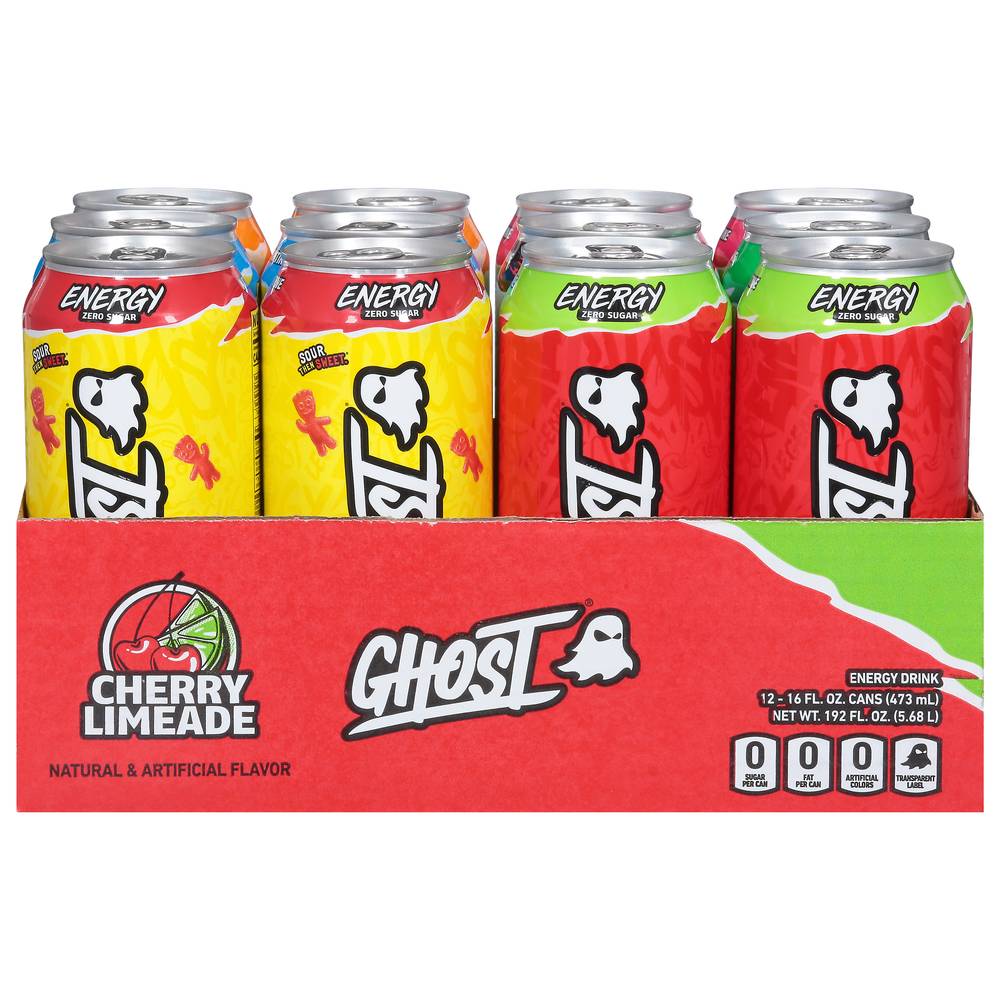 Ghost Zero Sugar Energy Drink, Cherry-Limeade (12 x 16 fl oz)