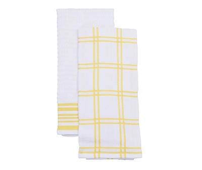 Grid Plaid Kitchen Towels, White - Yellow (2 ct)