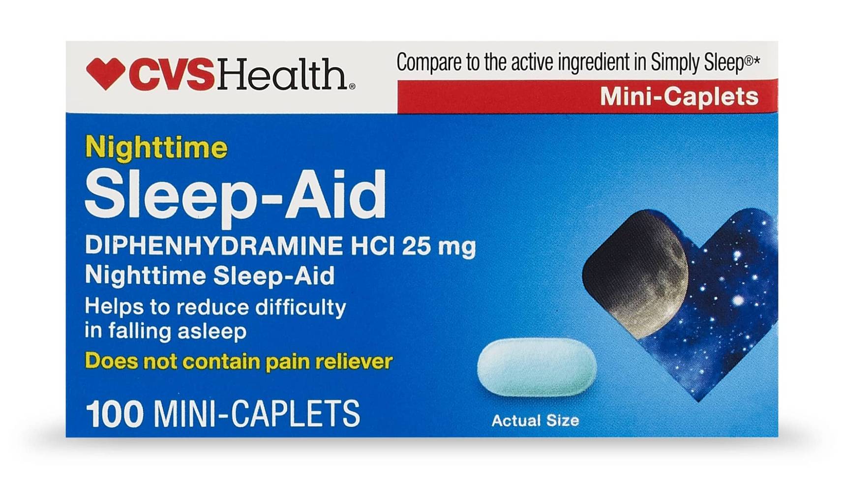 Cvs Health Nighttime Sleep Aid Diphenhydramine Hci 25 Mg Mini Caplets, 100 Ct