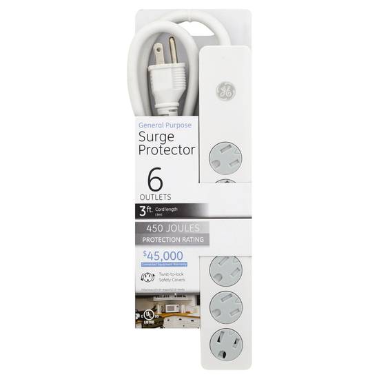 Ge 3 ft Surge Protector 6 Outlets
