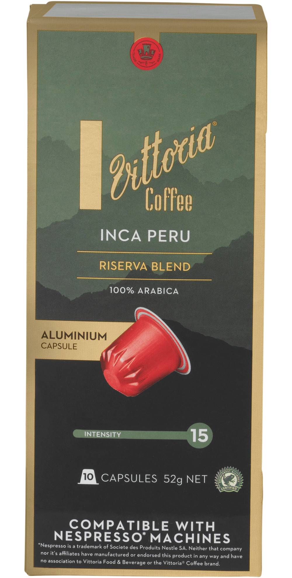 Vittoria Coffee Inca Peru Compatible Aluminium Capsules (52g, 10 pack)