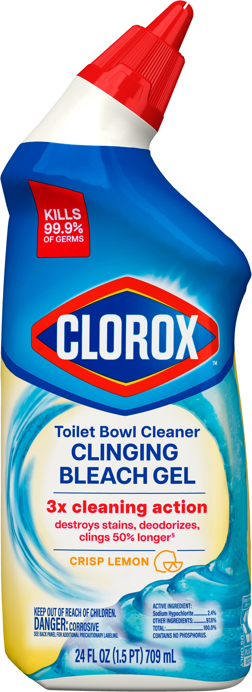 Clorox Toilet Bowl Cleaner Clinging Bleach Gel Crisp Lemon (24 fl oz)