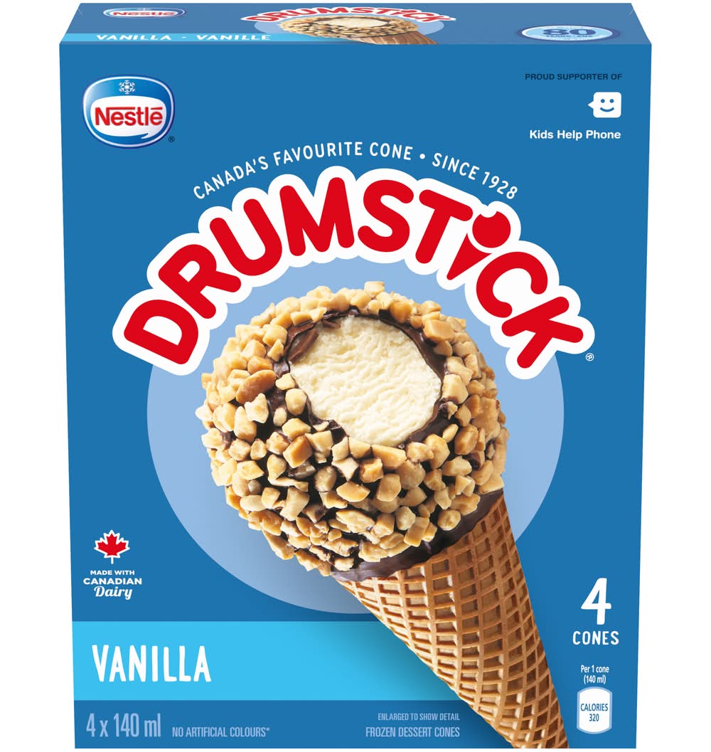 Drumstick Ice Cream Cones, Vanilla (140 ml, 4 ct)