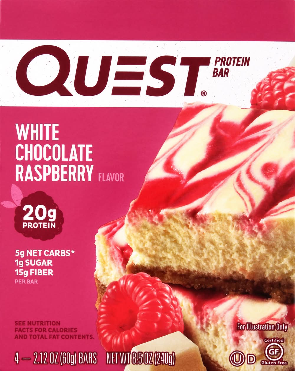 Quest Protein Bar, White Chocolate Raspberry (4 x 2.12 oz)