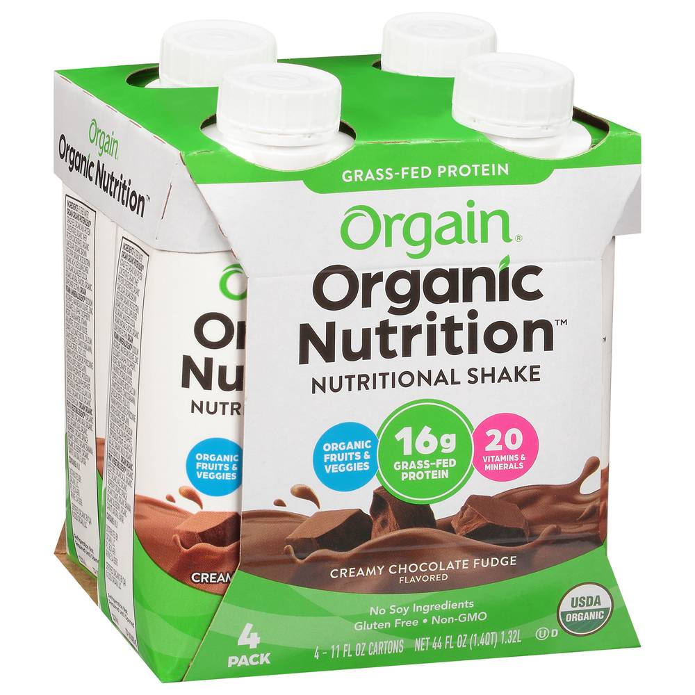 Orgain Organic Creamy Chocolate Fudge Nutritional Shake (4 pack, 11 fl oz)