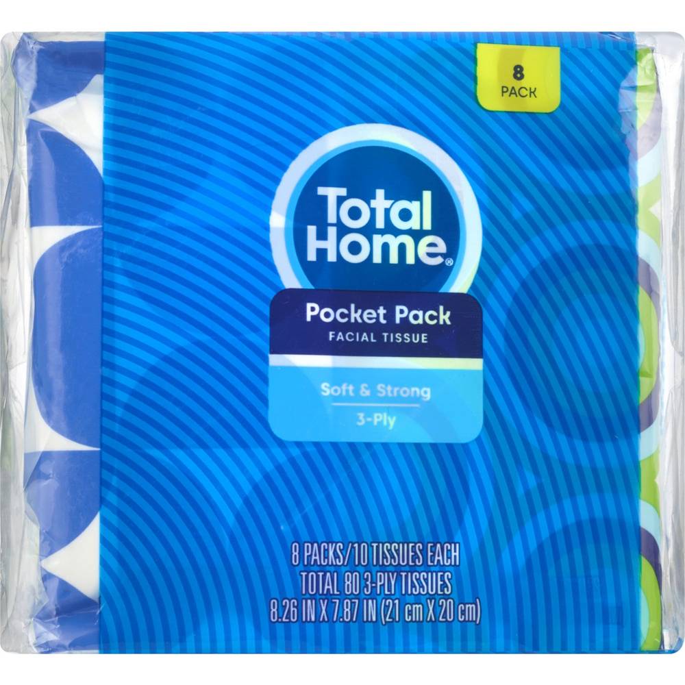 Total Home Facial Tissue Soft & Strong, Assorted Designs, 8 Ct