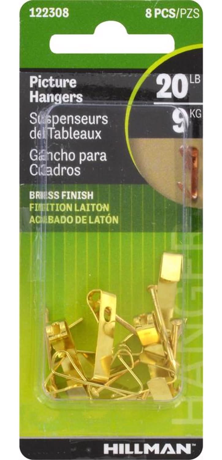 Hillman Brass-Plated Gold Conventional Picture Hanger 20 Lb 8 Pk