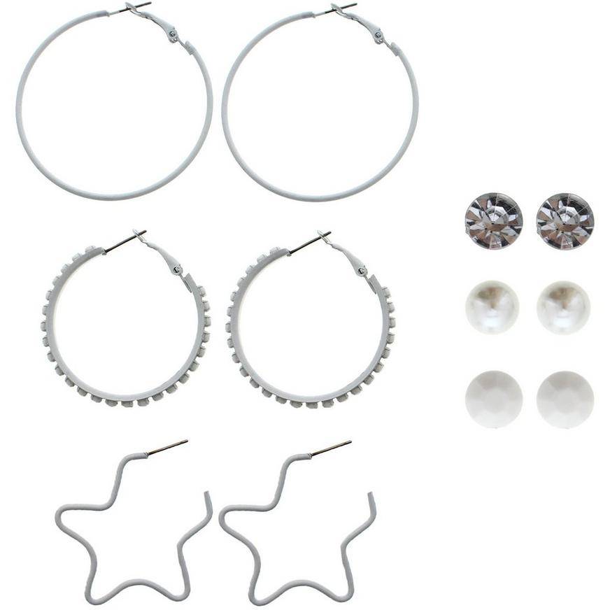 White Hoop Stud Plastic Earrings, 6ct