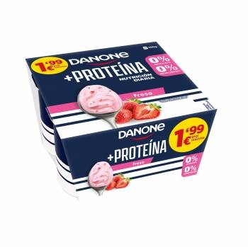 Yogur desnatado proteína con fresa Danone sin gluten y sin azúcar añadido pack 4 unidades de 105 g.