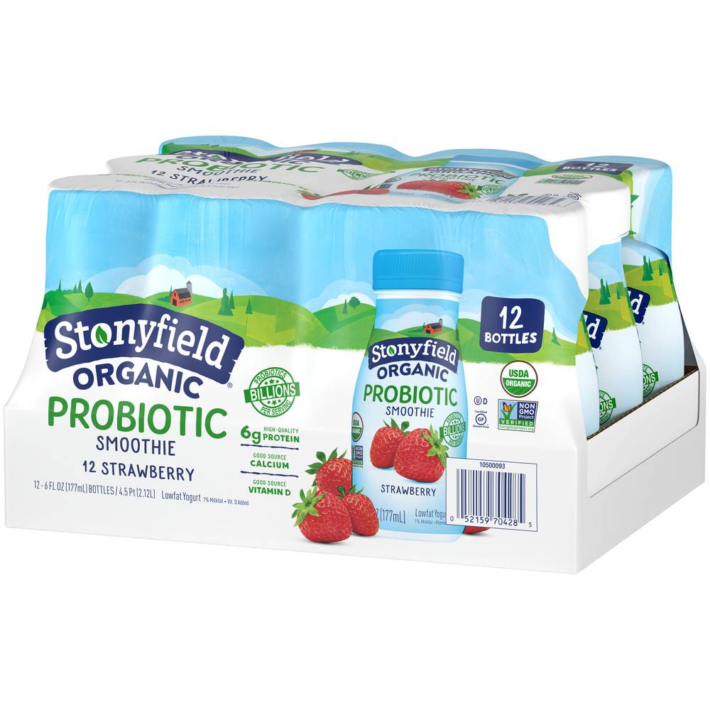 Stonyfield Organic Probiotic Lowfat Yogurt Smoothie, Strawberry (12 x 6 fl oz)