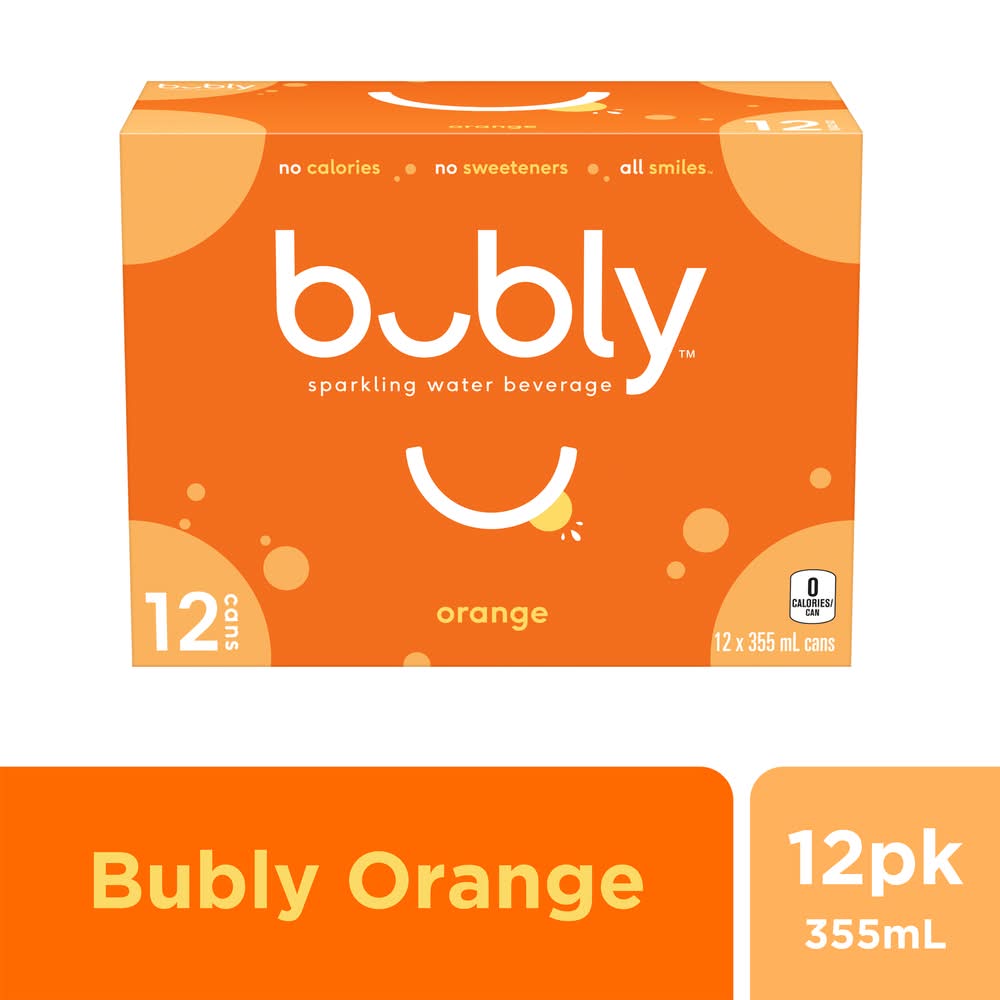 bubly Sparkling Water, Orange (12 x 355 ml)