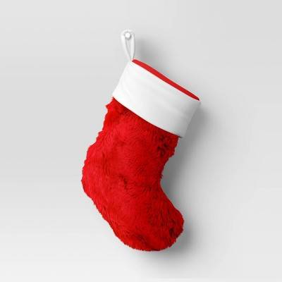 Wondershop Faux Fur Christmas Stocking With Velvet Cuff, 20", Red-White