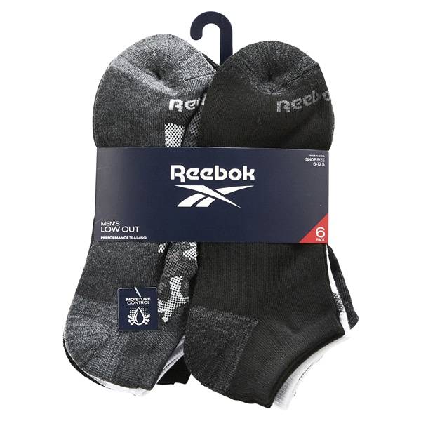 Reebok Men's Low Cut Socks, Black/Grey, Size 10-13, 6 Pack