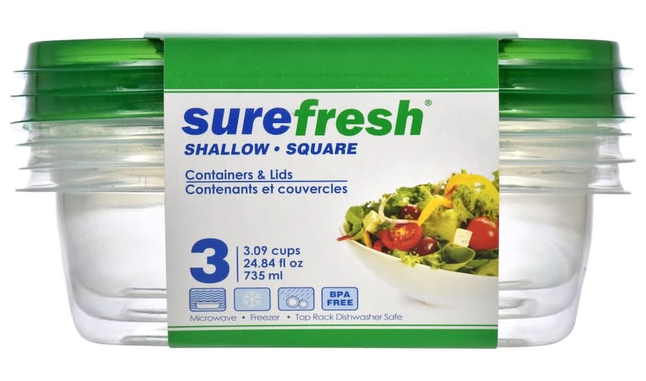 Surefresh Shallow Square Storage Containers With Lids 24.84 fl oz, Green (3 ct)