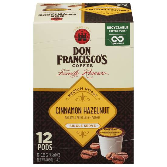 Don Francisco's Cinnamon Hazelnut Medium Roast Coffee Pods (12 x 0.33 oz)